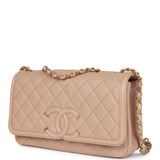 Chanel Medium CC Filigree Flap Bag Beige Caviar Brushed Gold Hardware