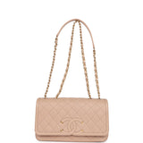 Chanel Medium CC Filigree Flap Bag Beige Caviar Brushed Gold Hardware