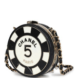 Chanel Poker Chip Minaudiere Clutch with Chain Black and White Enamel and Lambskin Gold Hardware