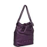 Chanel Mini 22 Bag Dark Purple Metallic Lambskin Lacquered Metal Hardware