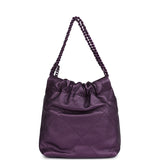 Chanel Mini 22 Bag Dark Purple Metallic Lambskin Lacquered Metal Hardware