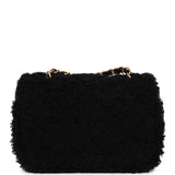 Chanel Mini Shearling Flap Bag Black Lambskin Brushed Gold Hardware