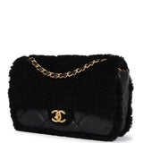 Chanel Medium Shearling Flap Bag Black Lambskin Brushed Gold Hardware