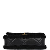 Chanel Medium Shearling Flap Bag Black Lambskin Brushed Gold Hardware