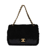 Chanel Medium Shearling Flap Bag Black Lambskin Brushed Gold Hardware