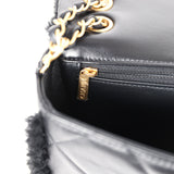 Chanel Medium Shearling Flap Bag Black Lambskin Brushed Gold Hardware