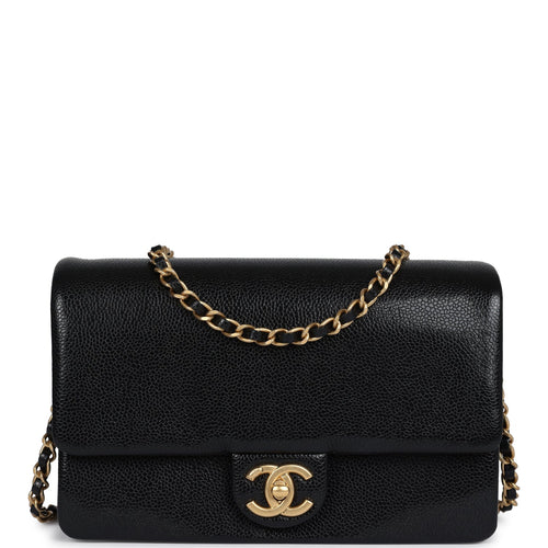 Chanel Small Flap Bag Black Shiny Grained Calfskin Brushed Gold Hardware