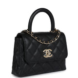 Chanel Nano Coco Top Handle Flap Bag Black Caviar Light Gold Hardware