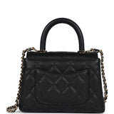 Chanel Nano Coco Top Handle Flap Bag Black Caviar Light Gold Hardware