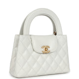 Chanel Small Kelly Shopper White Shiny Aged Calfskin Brushed Gold Hardware