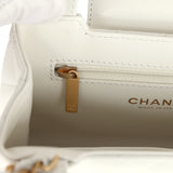 Chanel Small Kelly Shopper White Shiny Aged Calfskin Brushed Gold Hardware