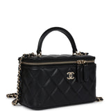 Chanel Small Top Handle Vanity Case Black Lambskin Light Gold Hardware