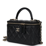 Chanel Small Top Handle Vanity Case Black Lambskin Light Gold Hardware