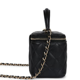 Chanel Small Top Handle Vanity Case Black Lambskin Light Gold Hardware