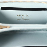 Chanel Small Pearl Classic Zipped Coin Purse Wallet Light Blue Lambskin Light Gold Hardware