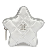 Chanel Walk Of Fame Star Clip-On Coin Purse Metallic Silver Goatskin Silver Hardware