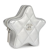 Chanel Walk Of Fame Star Clip-On Coin Purse Metallic Silver Goatskin Silver Hardware