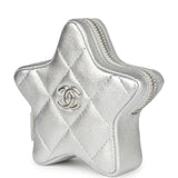 Chanel Walk Of Fame Star Clip-On Coin Purse Metallic Silver Goatskin Silver Hardware