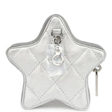 Chanel Walk Of Fame Star Clip-On Coin Purse Metallic Silver Goatskin Silver Hardware