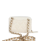 Chanel Bow Wallet Card Holder on Chain White/Beige Tweed/Calfskin Gold Hardware