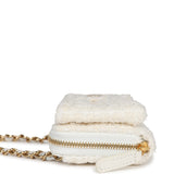 Chanel Bow Wallet Card Holder on Chain White/Beige Tweed/Calfskin Gold Hardware