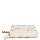 Chanel Bow Wallet Card Holder on Chain White/Beige Tweed/Calfskin Gold Hardware