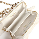 Chanel Bow Wallet Card Holder on Chain White/Beige Tweed/Calfskin Gold Hardware