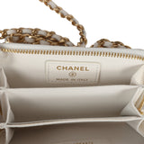 Chanel Bow Wallet Card Holder on Chain White/Beige Tweed/Calfskin Gold Hardware