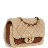 Chanel Mini Shearling Flap Bag Brown Lambskin Brushed Gold Hardware