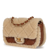 Chanel Mini Shearling Flap Bag Brown Lambskin Brushed Gold Hardware