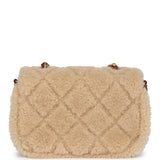 Chanel Mini Shearling Flap Bag Brown Lambskin Brushed Gold Hardware