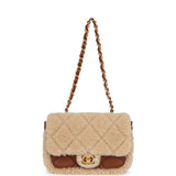 Chanel Mini Shearling Flap Bag Brown Lambskin Brushed Gold Hardware