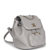 Chanel Small Business Affinity Backpack Light Grey Shiny Caviar Light Gold Hardware