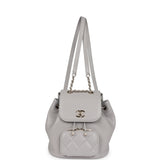 Chanel Small Business Affinity Backpack Light Grey Shiny Caviar Light Gold Hardware