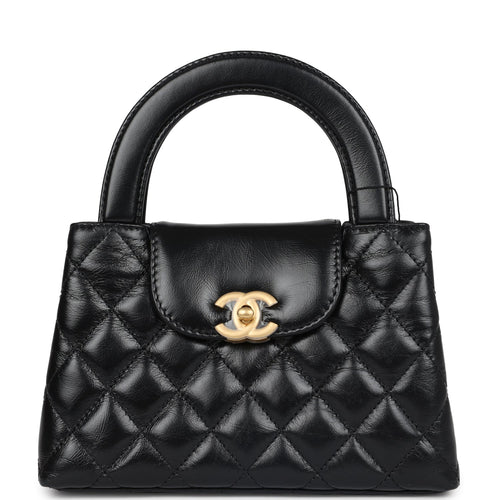 Chanel Small Kelly Shopper Black Shiny Aged Calfskin Brushed Gold Hardware