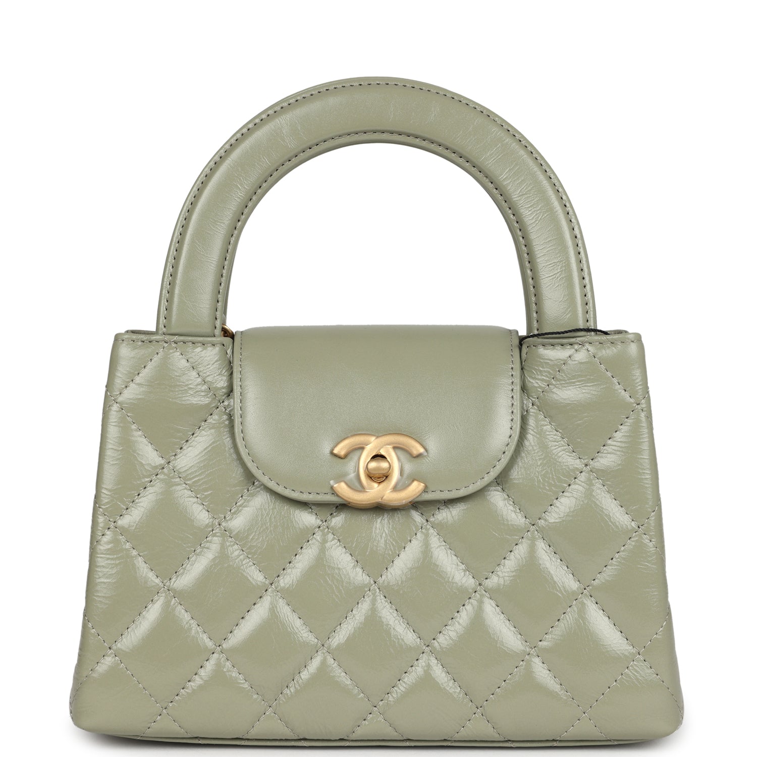 Chanel Small Kelly Shopper Khaki Shiny Aged Calfskin Brushed Gold Hard