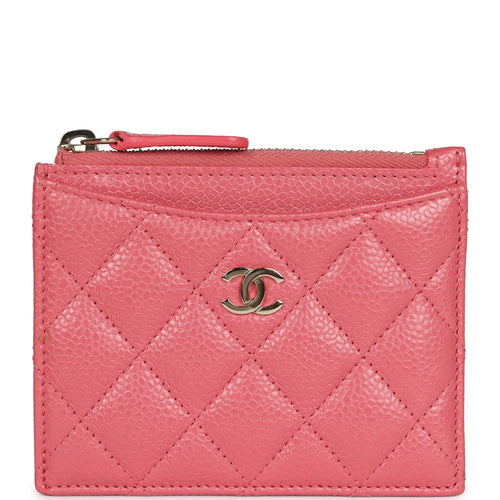 Chanel Zipped Card Holder Wallet Pink Caviar Gold Hardware