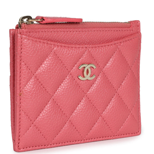 Chanel Zipped Card Holder Wallet Pink Caviar Gold Hardware