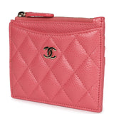 Chanel Zipped Card Holder Pink Caviar Gold Hardware