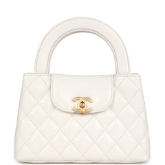 Chanel Small Kelly Shopper White Shiny Aged Calfskin Brushed Gold Hardware