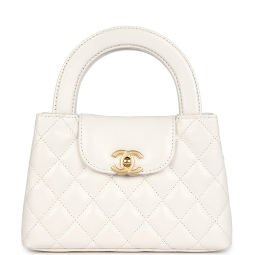 Chanel Small Kelly Shopper White Shiny Aged Calfskin Brushed Gold Hardware