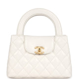 Chanel Small Kelly Shopper White Shiny Aged Calfskin Brushed Gold Hardware