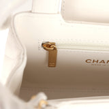 Chanel Small Kelly Shopper White Shiny Aged Calfskin Brushed Gold Hardware