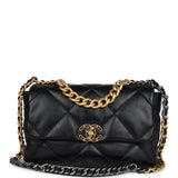 Chanel Large 19 Flap Bag Black Lambskin Mixed Metal Hardware