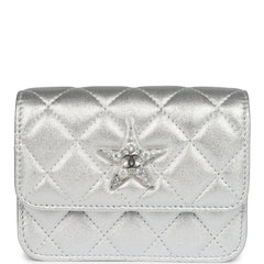 Chanel Crystal CC Walk Of Fame Clutch on Chain Silver Metallic Goatskin Silver Hardware