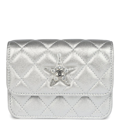 Chanel Crystal CC Walk Of Fame Clutch on Chain Silver Metallic Goatskin Silver Hardware