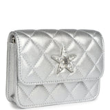 Chanel Crystal CC Walk Of Fame Clutch Wallet Silver Metallic Goatskin Silver Hardware