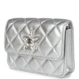 Chanel Crystal CC Walk Of Fame Clutch Wallet Silver Metallic Goatskin Silver Hardware