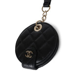 Chanel Round Luggage Tag Black Lambskin Light Gold Hardware