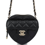 Chanel CC In Love Heart Clutch with Chain Black Lambskin Light Gold Hardware